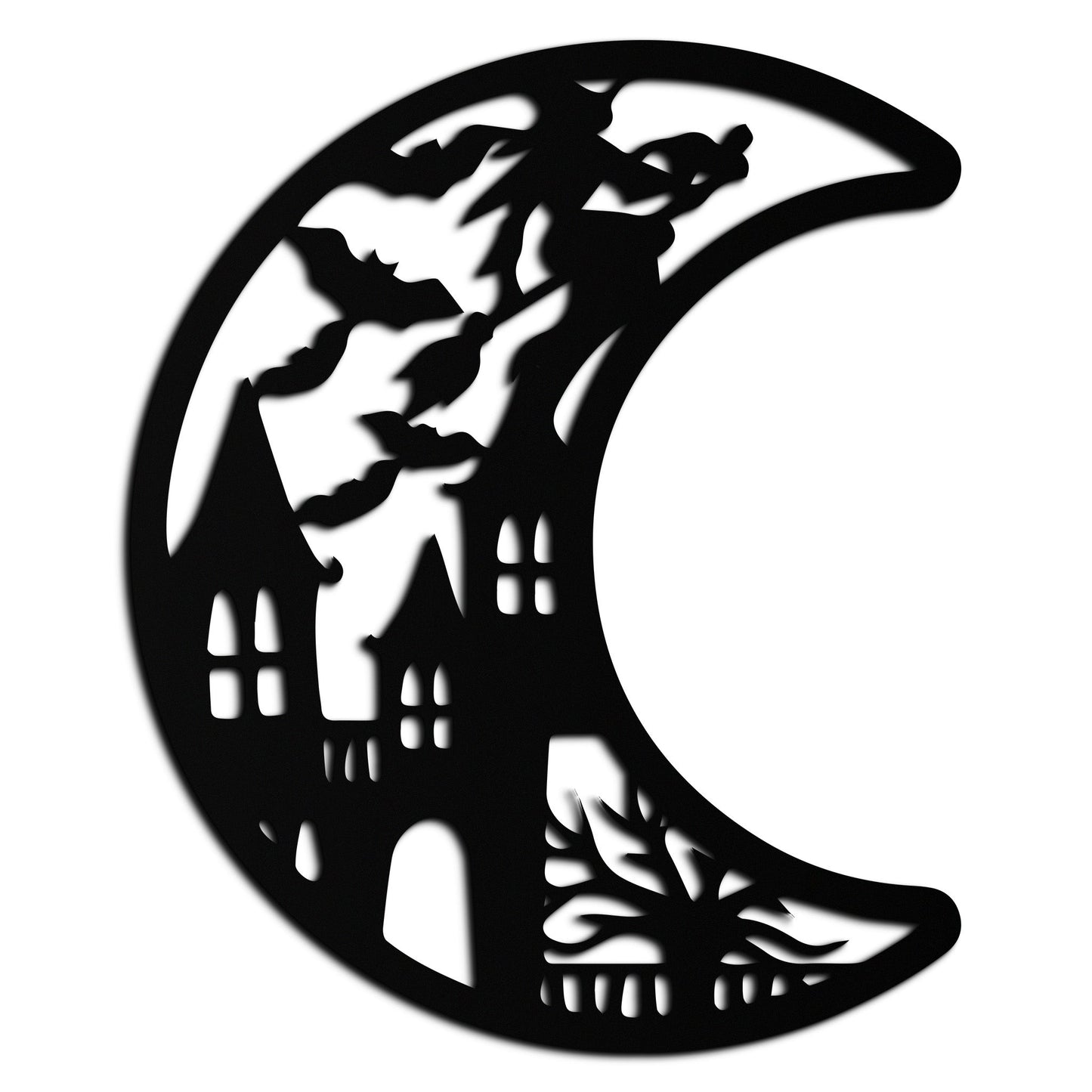 Haunted Moon Halloween Metal Wall Art - Witch & Castle Silhouette - KAF274 - Tampa Home & Garden Store