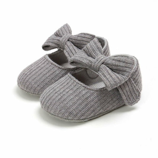 Baby first-walker shoes Stevvex gray knitted with bowknot, soft sole pair on Tampa Home & Garden Store