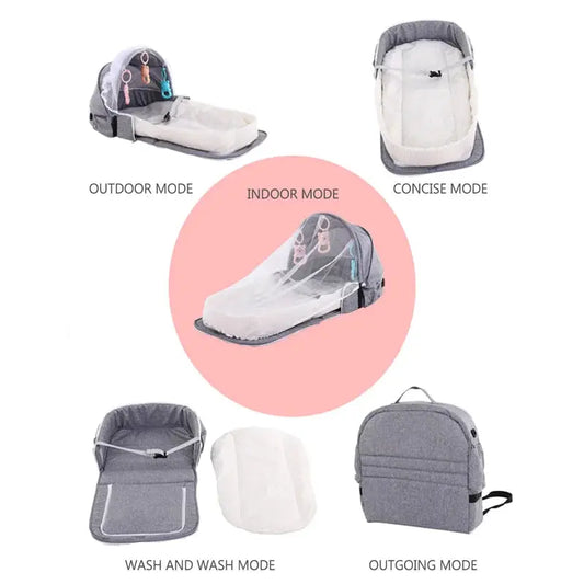 Portable Foldable Baby Bed With Mosquito Net gray travel crib VIP Digital Presence on Tampa Home & Garden Store