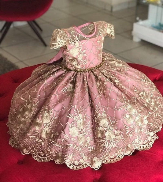 Stevvex handmade luxury princess baby dress pink gold floral lace with tutu skirt on Tampa Home & Garden Store