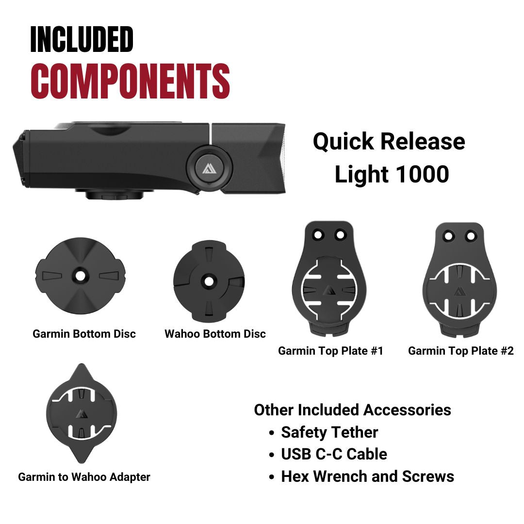 Quick Release Light 1000 by KOM Cycling black light with Garmin/Wahoo adapters on Tampa Home & Garden Store
