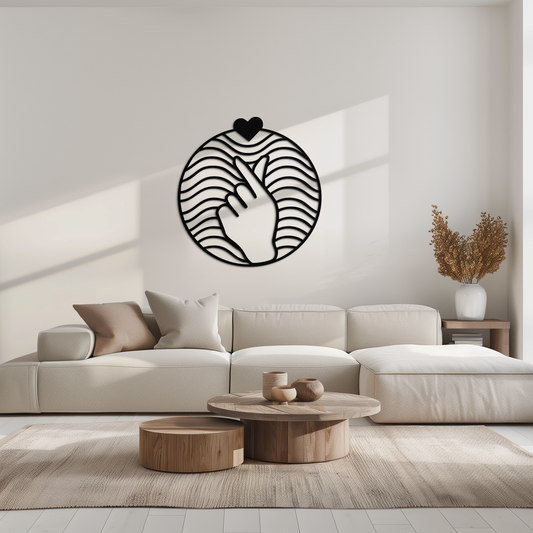 Heart Finger Love Sign Metal Wall Art - Round Minimalist Steel Decor - KAF056 - Tampa Home & Garden Store