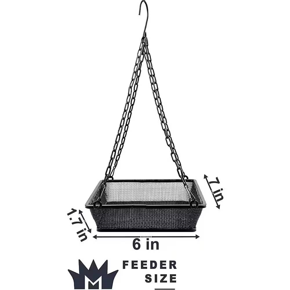 Bird feeder seed tray heavy duty black iron mesh with hanging chain on Tampa Home & Garden Store