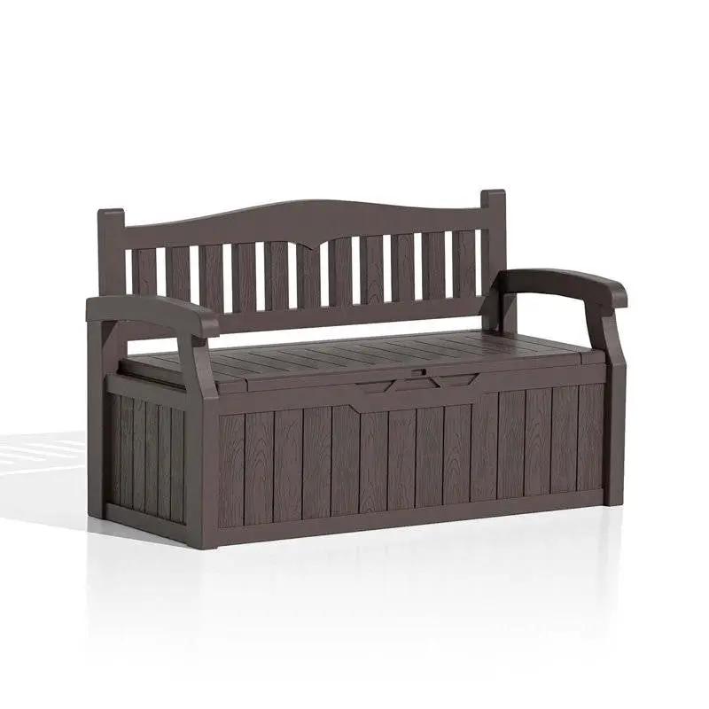 Heavy Duty Outdoor Storage Garden Bench by HomePacific brown resin bench with hinged lid on Tampa Home & Garden Store