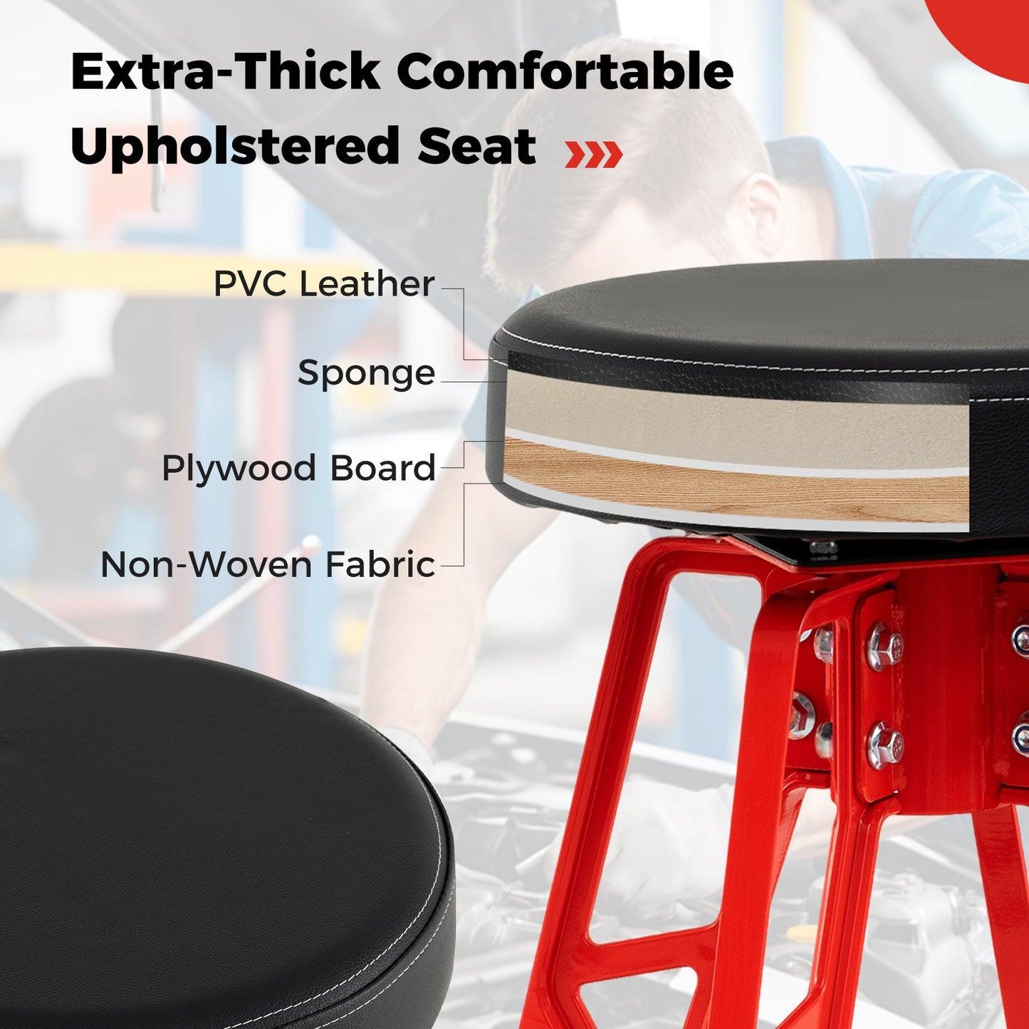 Heavy-Duty Aluminum Garage Bar Chair with 360° Swiveling Seat-Red