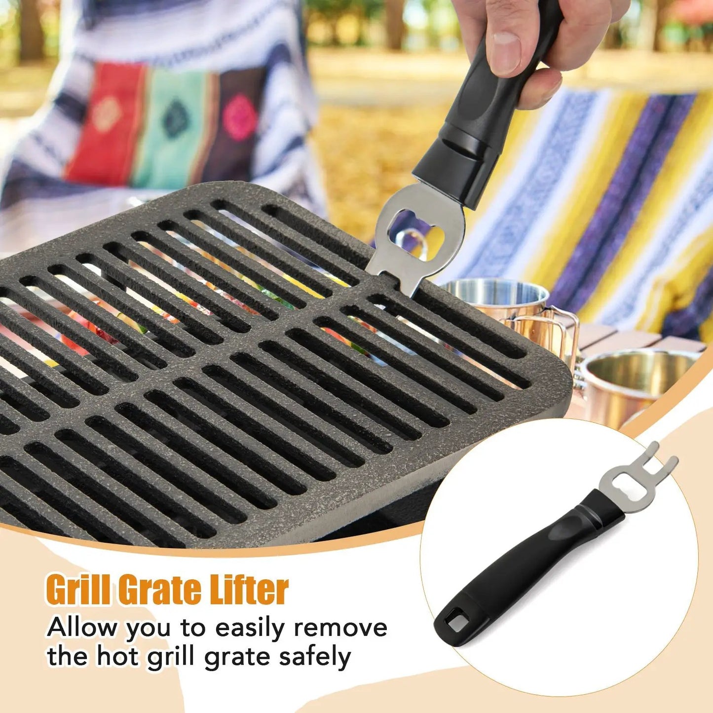 100% Cast Iron Hibachi Grill with Grill Grate Lifter - Tampa Home & Garden Store