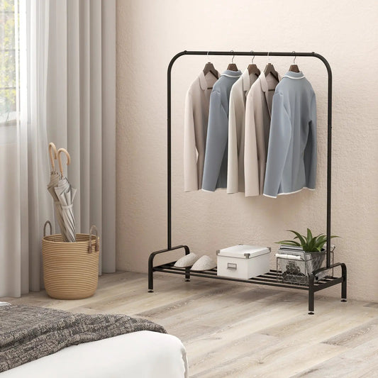 DirectDeals heavy duty clothes rack with black metal frame, top rod and lower shelf on Tampa Home & Garden Store
