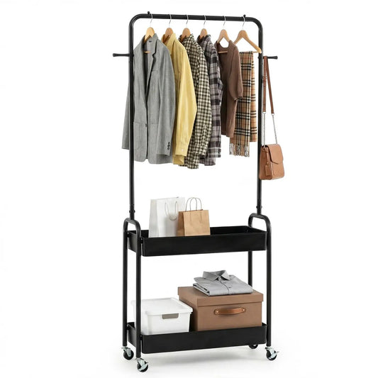 Heavy Duty Laundry Cart with Rod and Baskets