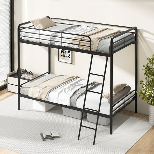 Heavy Duty Metal Bunk Bed with Ladder and Safety Guardrails-Black - Tampa Home & Garden Store