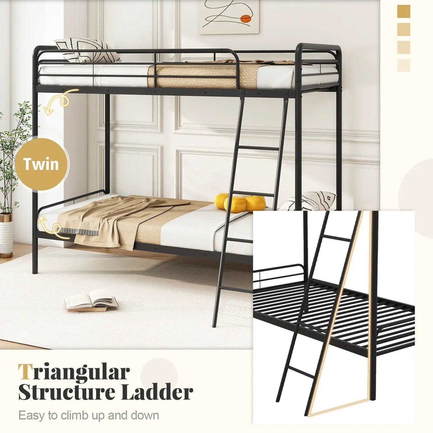 Heavy Duty Metal Bunk Bed with Ladder and Safety Guardrails-Black - Tampa Home & Garden Store