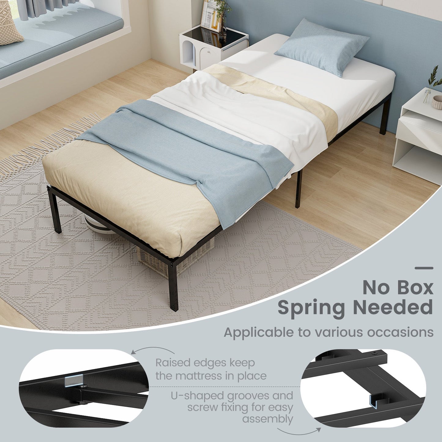 14 Inch Heavy Duty Metal Platform Bed Frame in black metal with sturdy legs on Tampa Home & Garden Store