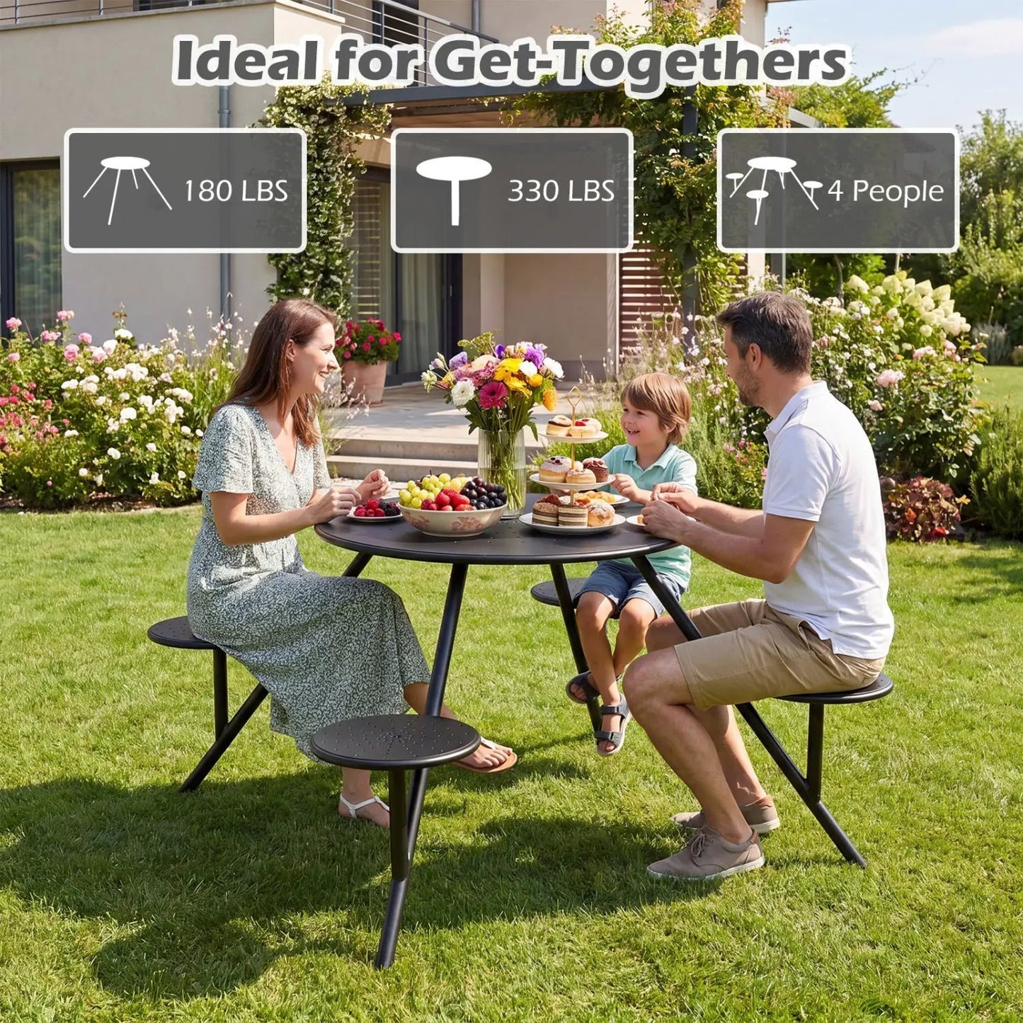 Round Picnic Table for Four with Umbrella Hole