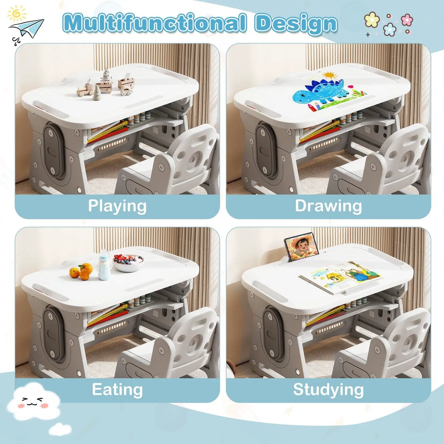 Height Adjustable Kids Table and Chair Set by DirectDeals; toddler furniture for drawing, eating on Tampa Home & Garden Store