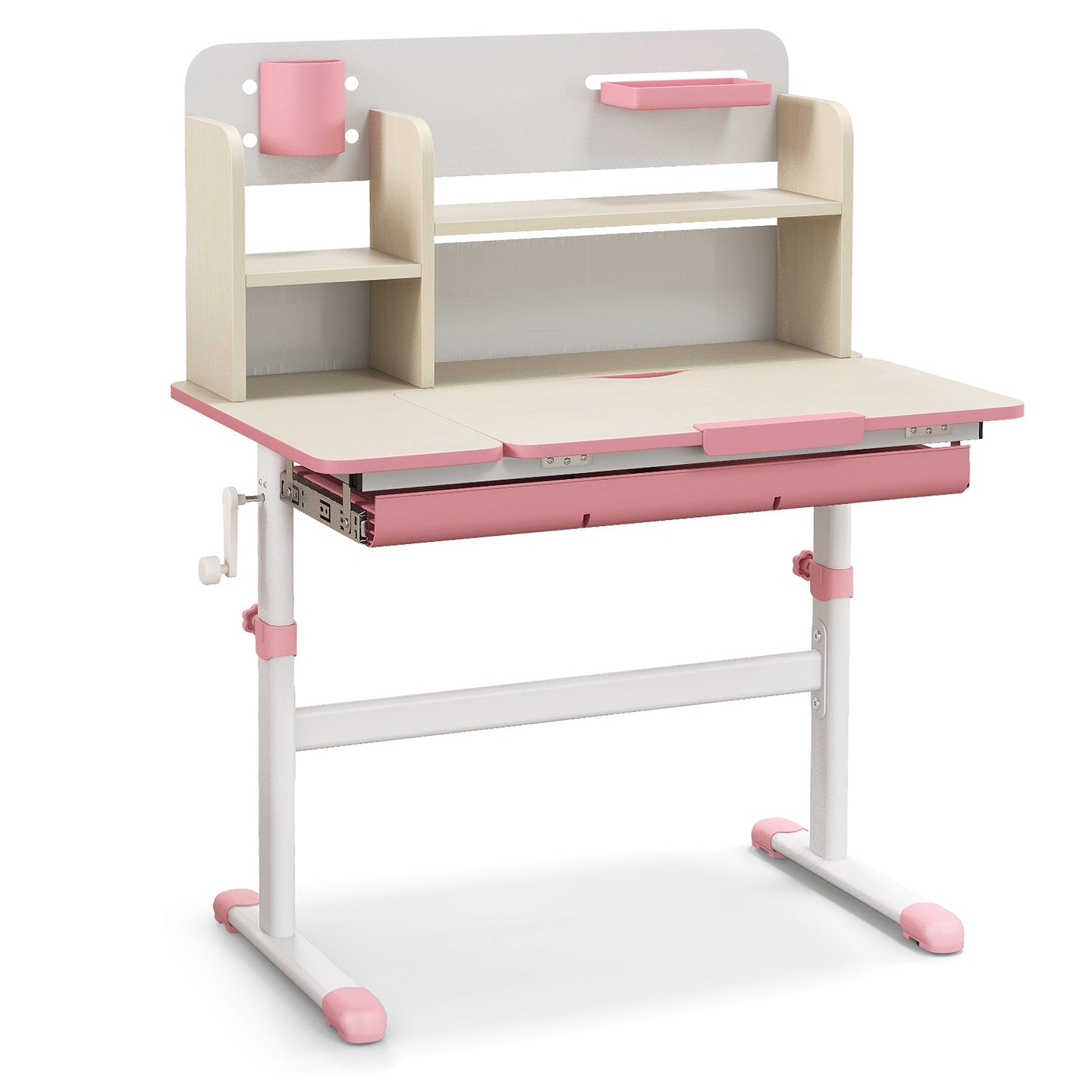 Height Adjustable Kids Desk with Tilt pink accents and storage shelves DirectDeals on Tampa Home & Garden Store