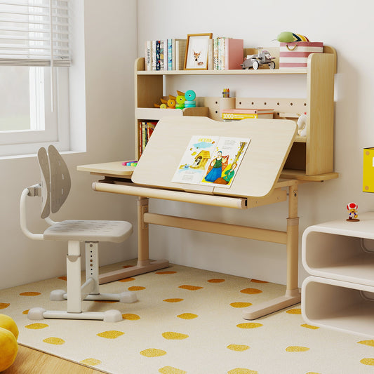 Height Adjustable Writing Table with Tilt Desktop and Retractable Book Stand-Yellow - Tampa Home & Garden Store
