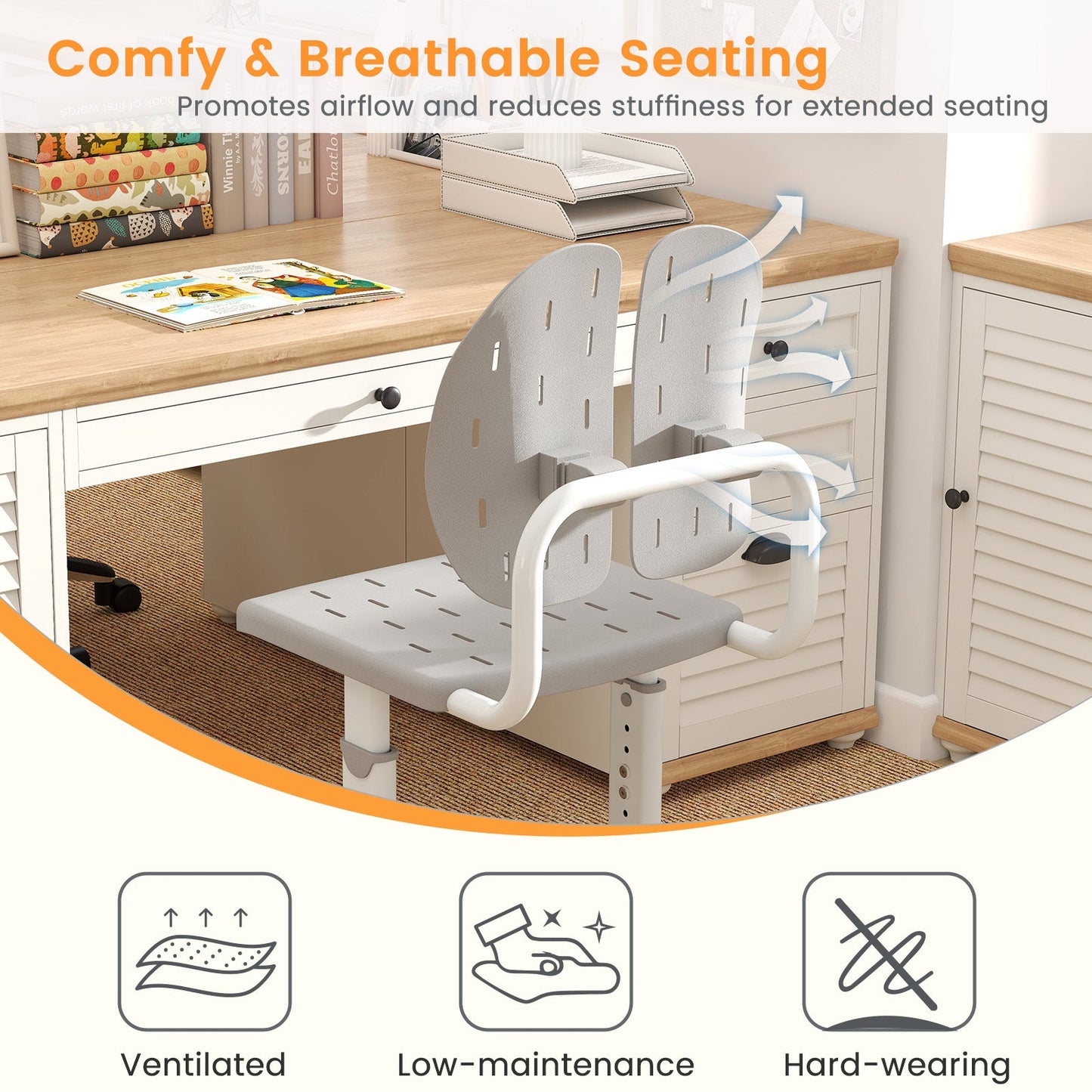 Height Adjustable Kids Chair with Back Support, white frame & grey breathable seat DirectDeals on Tampa Home & Garden Store