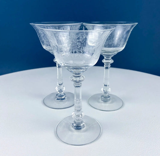 Heisey Sweet Wine Glasses, set of 6, orchid etched crystal stemware on Tampa Home & Garden Store