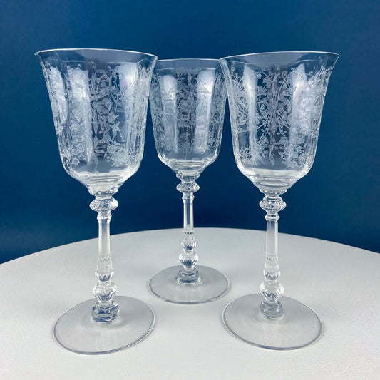 Heisey Orchid Pattern etched wine goblets, set of 7 in clear crystal on Tampa Home & Garden Store