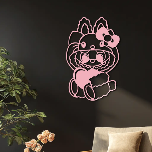Hello Kitty Hat Labubu pink metal wall art, wall sculpture by Enova Art, girl power decor on Tampa Home & Garden Store
