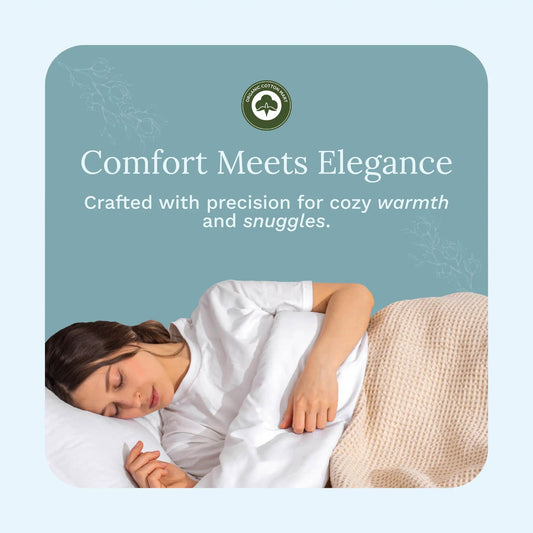 Waffle Weave Cotton Blanket by Organic Cotton Mart in beige on bed on Tampa Home & Garden Store