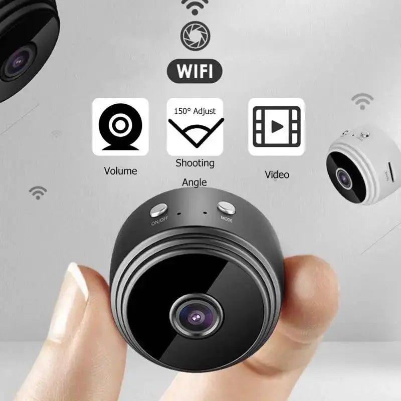 WiFi Mini Camera 1080P with remote monitoring; compact round surveillance cam held in hand on Tampa Home & Garden Store