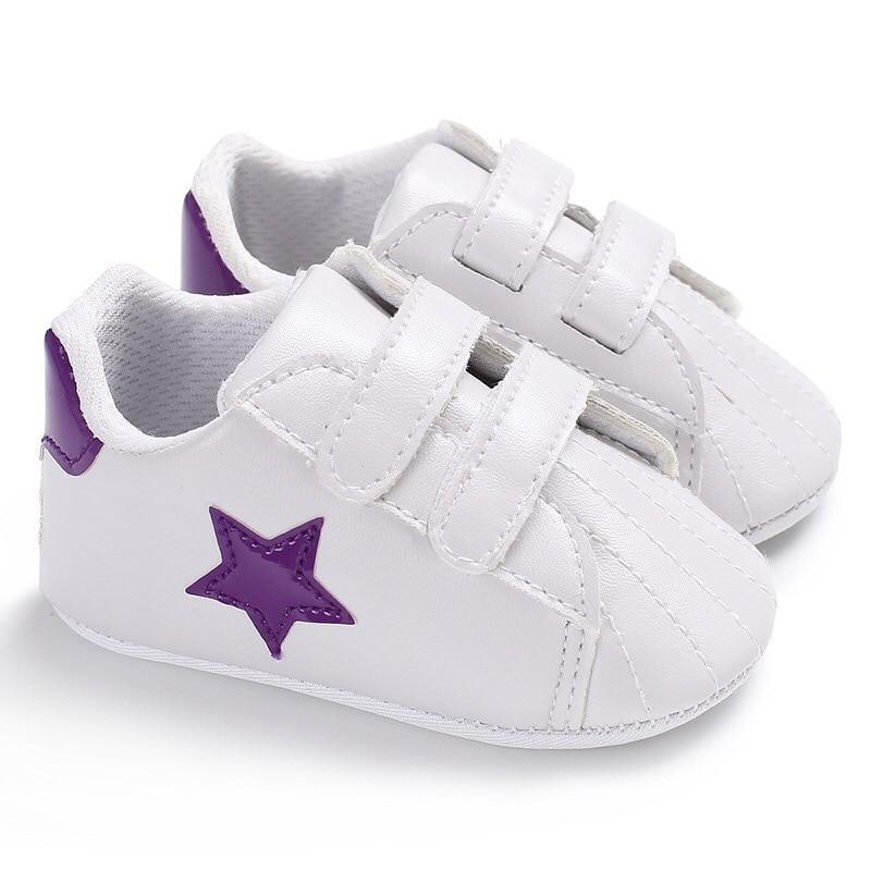 Stevvex newborn shoes white PU leather first walkers with purple star and double Velcro straps on Tampa Home & Garden Store