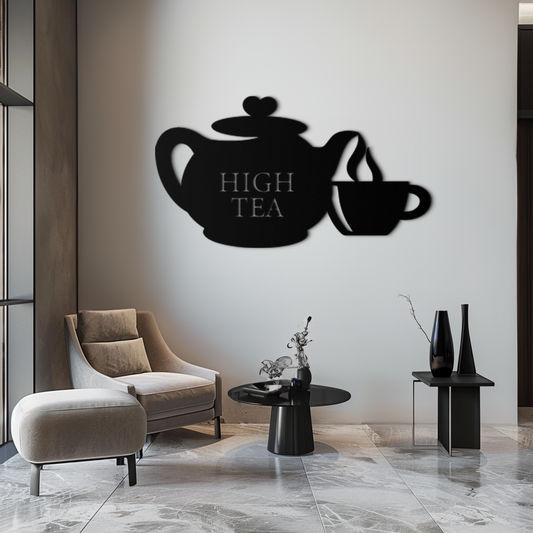 High Tea Teapot & Cup Metal Wall Art – Elegant Black Steel Tea-Time Decor for Kitchen, Café, and Dining Spaces- KAF440 - Tampa Home & Garden Store