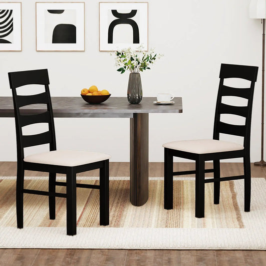 DirectDeals high back dining chairs set of 2 with padded beige seats, black wood frames on Tampa Home & Garden Store