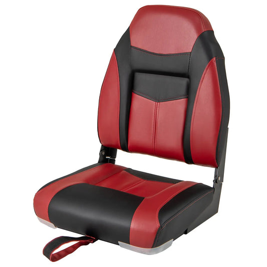 High Back Folding Boat Seat with Sponge Cushion red black vinyl upholstery 1 piece on Tampa Home & Garden Store