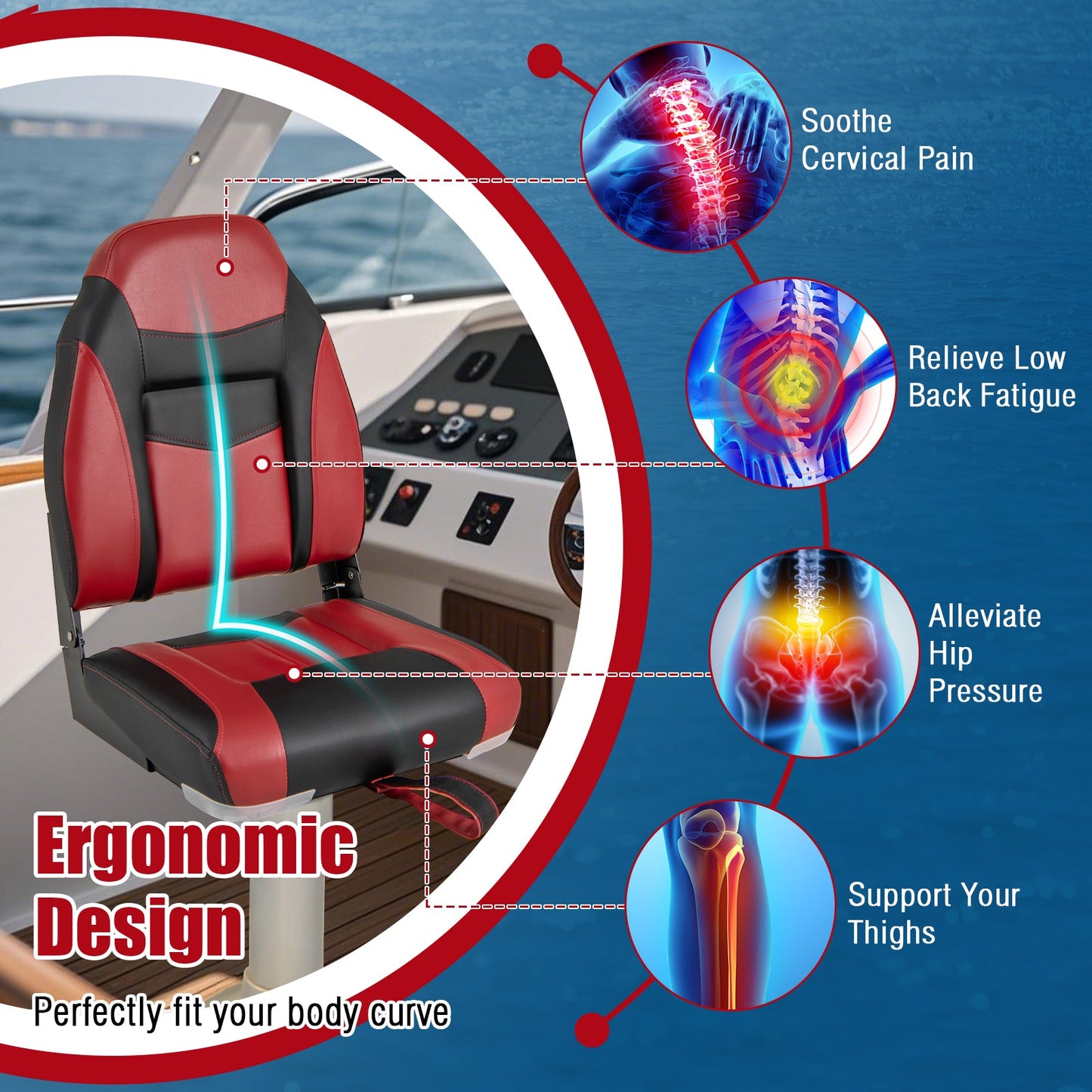 High Back Folding Boat Seat with Sponge Cushion, 1pc DirectDeals swim seat on Tampa Home & Garden Store