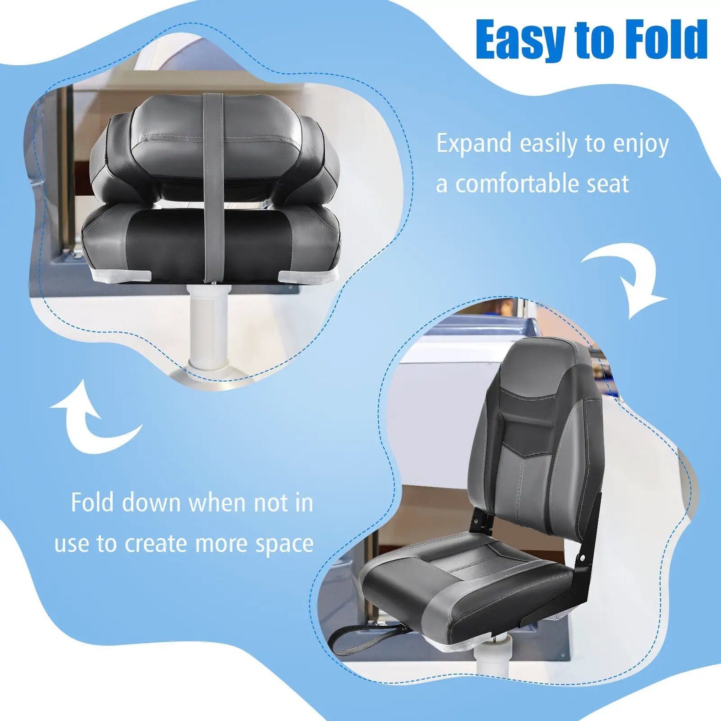 High back folding boat seat cushion in grey and black, DirectDeals on Tampa Home & Garden Store