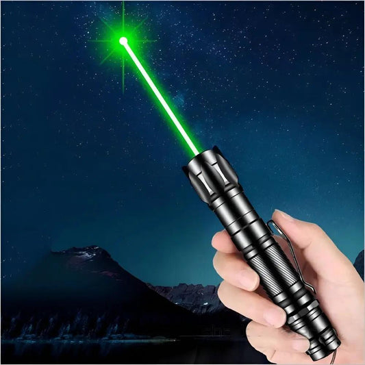 Rechargeable green laser pointer 532nm with black knurled metal body and pocket clip on Tampa Home & Garden Store