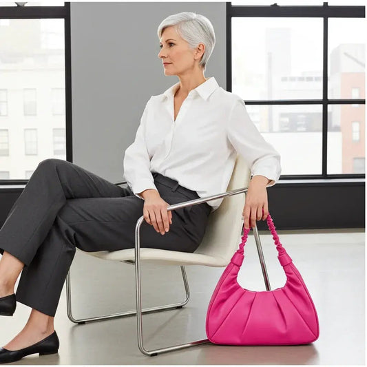 Sophia Full Grain Leather Hobo Bag pink with gathered pleated design on Tampa Home & Garden Store