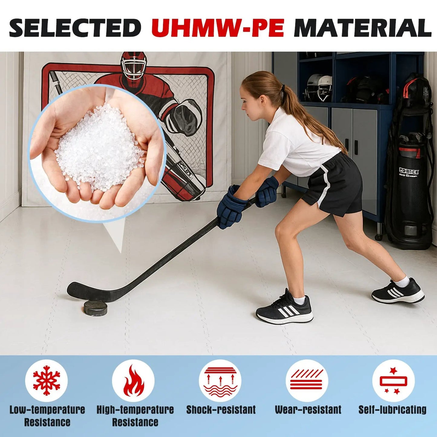 Hockey dryland flooring tiles for training with indoor stickhandling; inset white beads on Tampa Home & Garden Store
