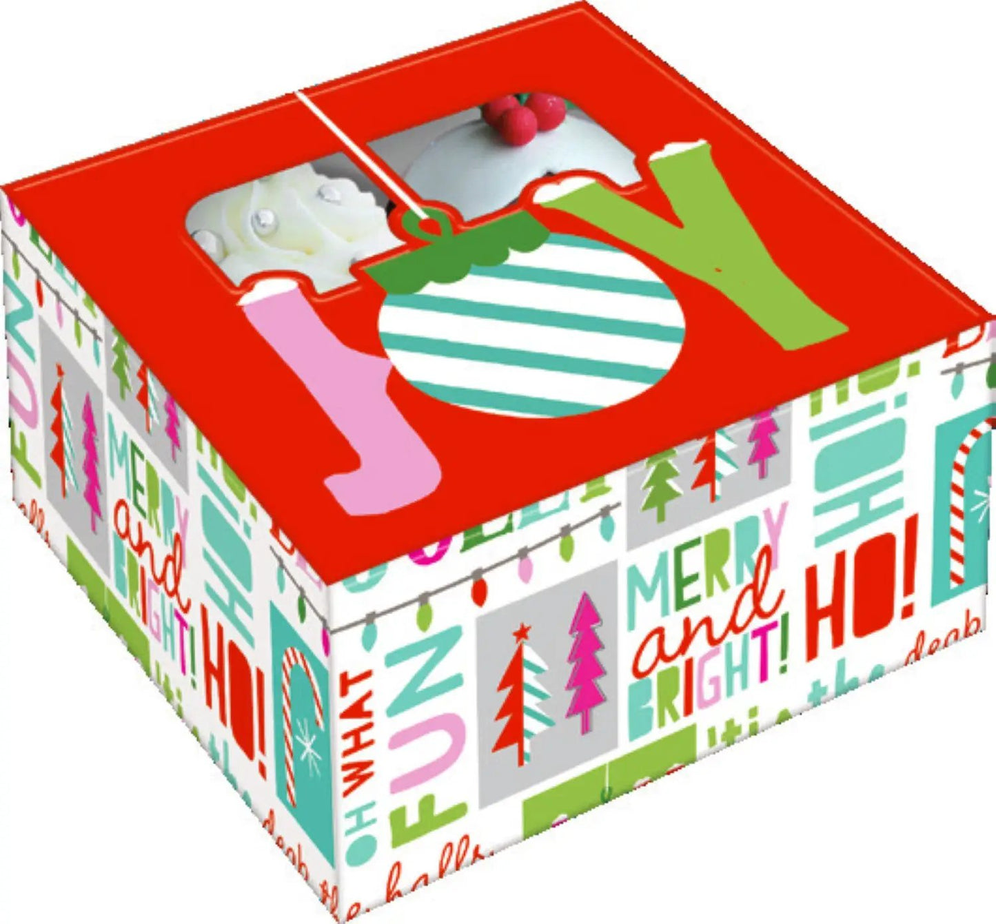 Holiday Bakery Box with red lid and windowed treat display; by The Country Christmas Loft on Tampa Home & Garden Store