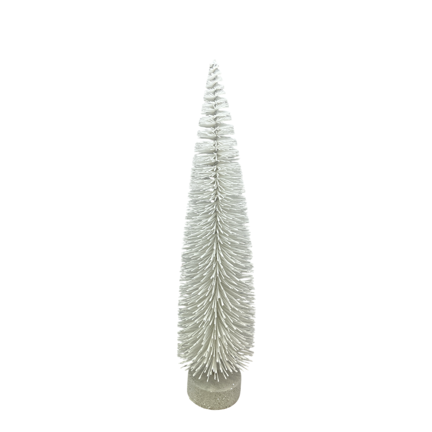 Holiday White Bottle Brush Tree decor by The Country Christmas Loft with rustic wooden base on Tampa Home & Garden Store