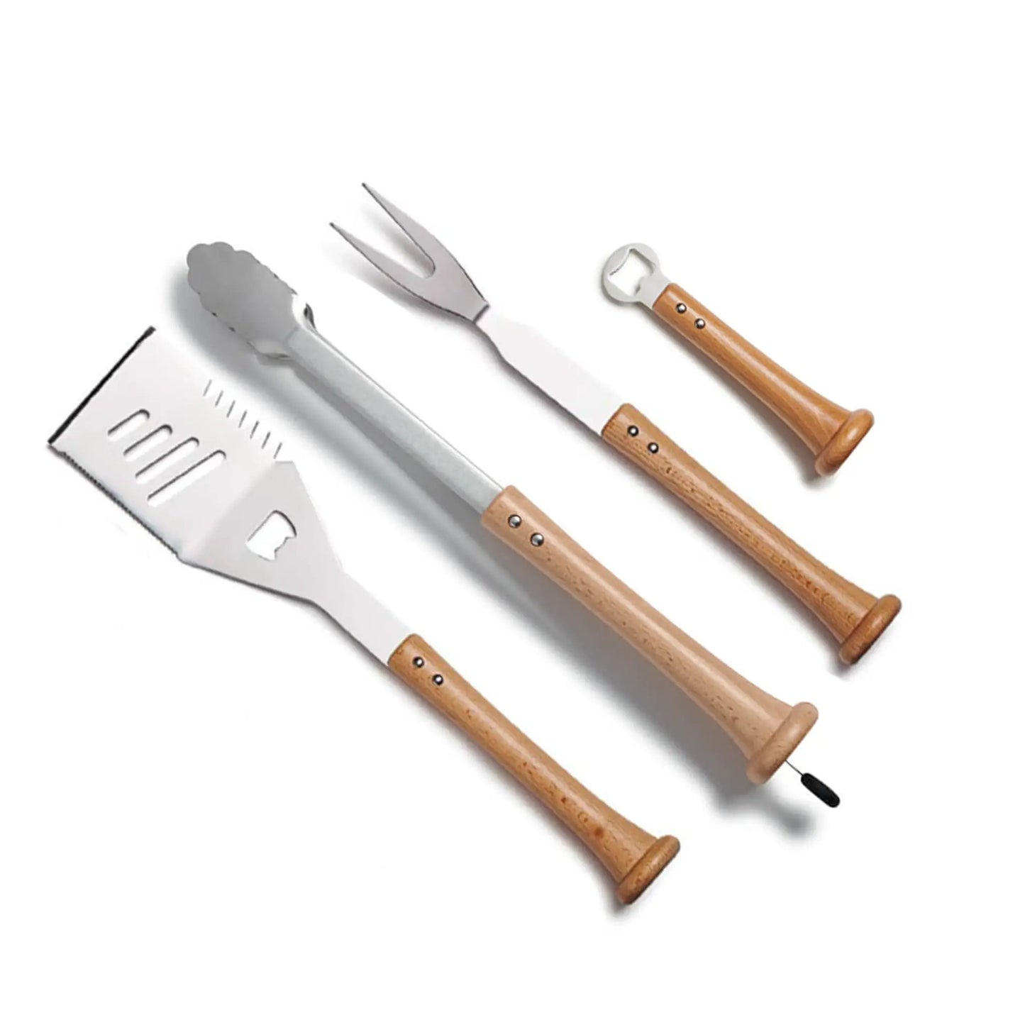 3-piece Home Run Grill Set with wooden-handled spatula and tongs by Baseball BBQ on Tampa Home & Garden Store