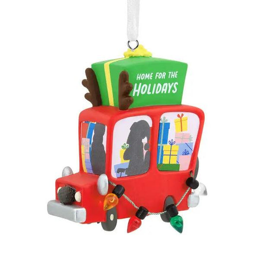 Home for the Holidays hand painted vehicle ornament, red truck with green gift and lights on Tampa Home & Garden Store
