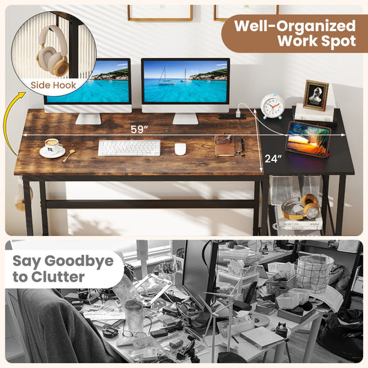 59 Inch Home Office Computer Desk with Removable Storage Shelves - Tampa Home & Garden Store