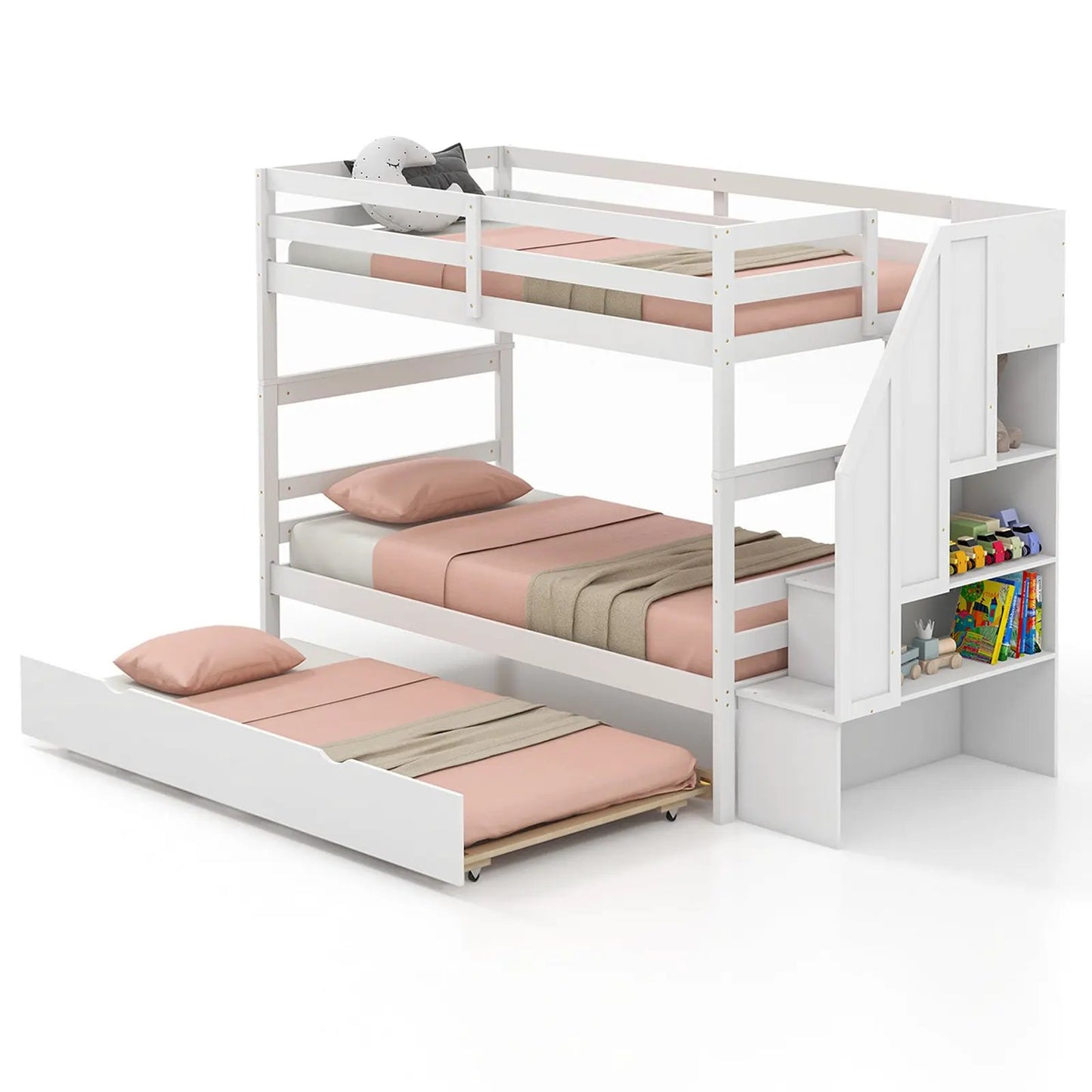 DirectDeals white wood bunk bed with guard rails and 4-step storage stairs on Tampa Home & Garden Store