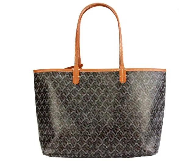 Luxury Tote Bag for Work and Travel with brown geometric pattern and tan leather handles on Tampa Home & Garden Store