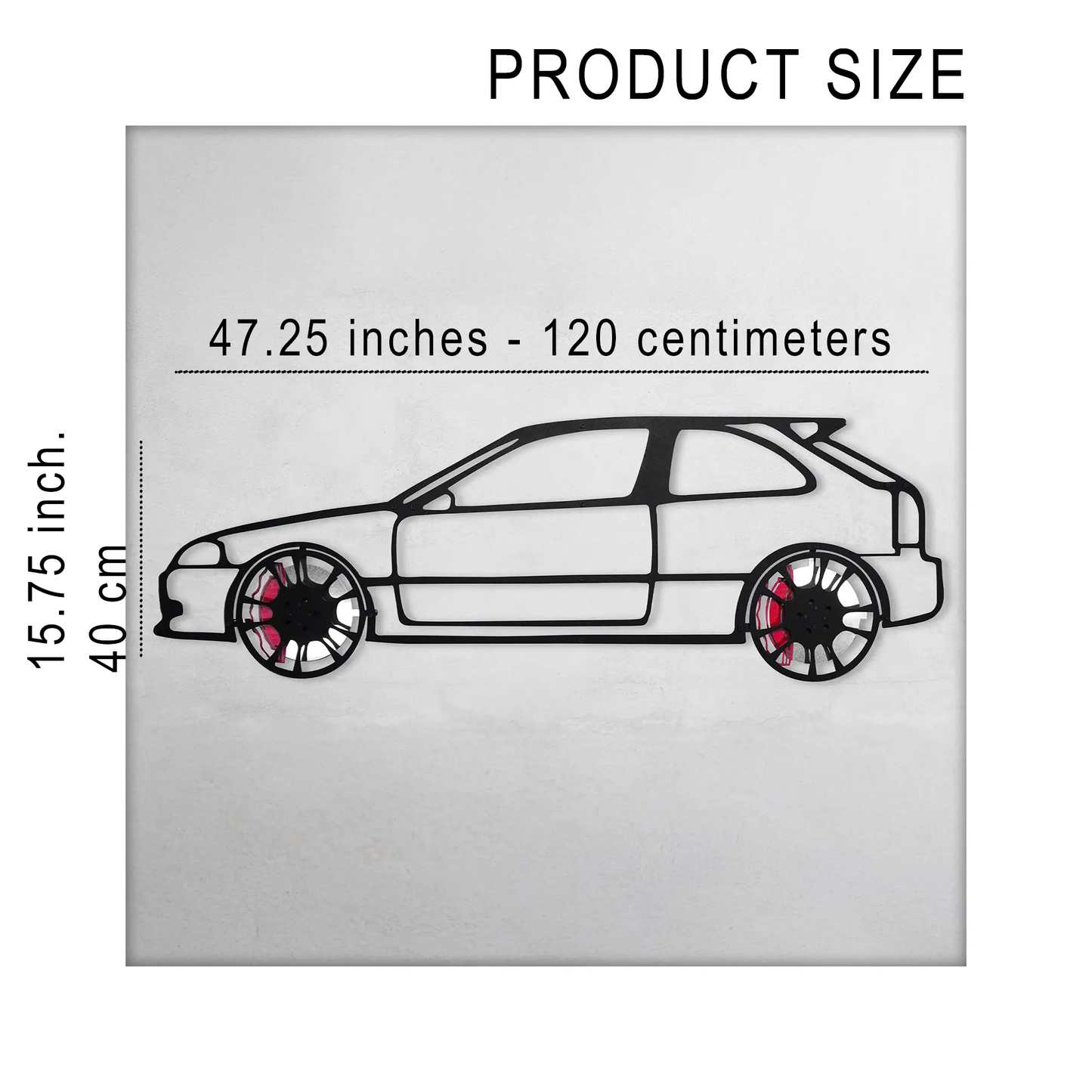 Metal car wall art Honda Civic JDM steel silhouette with spinning wheels Enova Art on Tampa Home & Garden Store