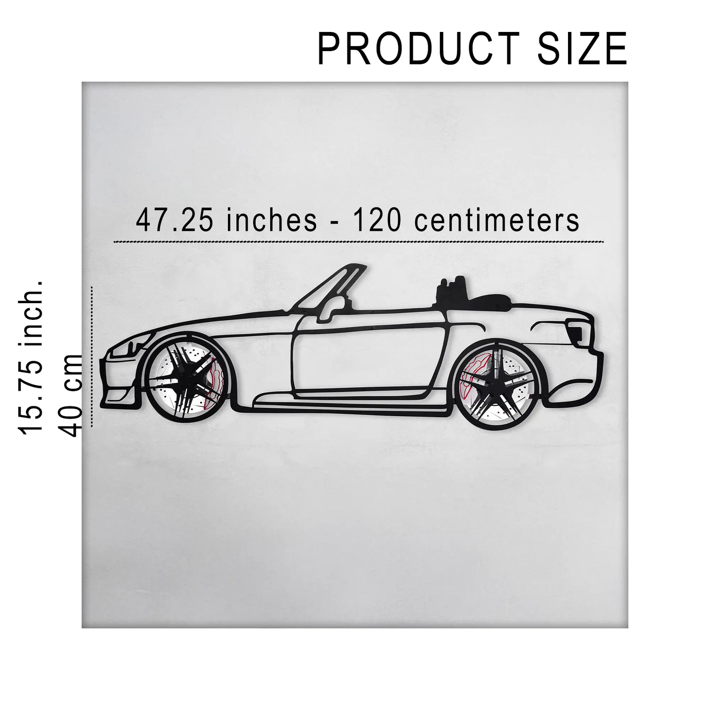 Honda S2000 metal wall art silhouette by Enova Art, steel line art car on Tampa Home & Garden Store