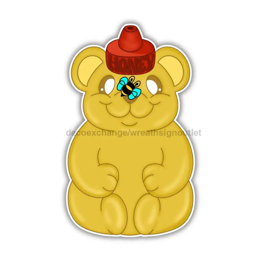 Honey Bear Door Hanger Sign 22in yellow bear with red hat and bee accent DecoExchange on Tampa Home & Garden Store