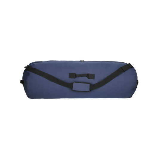 Hoplite Canvas Duffel Bag navy blue with black straps and top zipper on Tampa Home & Garden Store