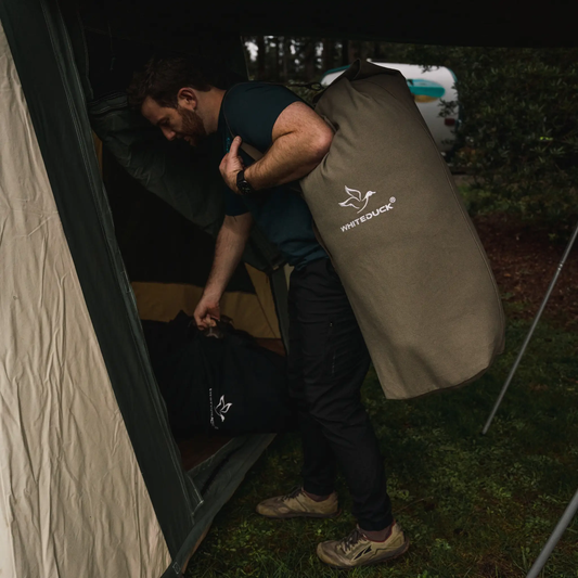 Hoplite Canvas Top Load Bag khaki canvas with White Duck Outdoors logo on Tampa Home & Garden Store