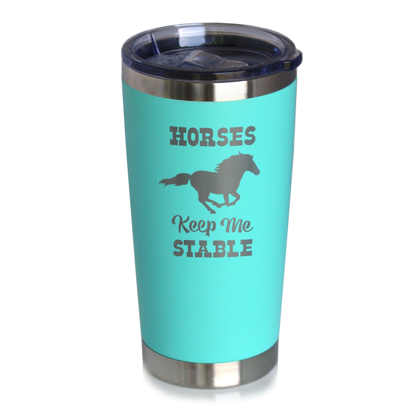 bevvee Horses Keep Me Stable insulated tumbler with sliding lid teal gradient body on Tampa Home & Garden Store