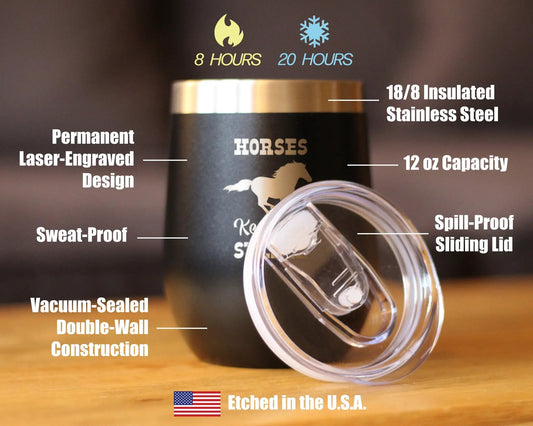 bevvee Horses Keep Me Stable wine tumbler, black stainless, sliding lid on Tampa on Tampa Home & Garden Store