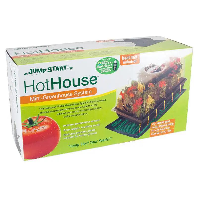 Hot House Heated Seed Starting Tray by Jump Start in green-orange box with heat mat on Tampa Home & Garden Store