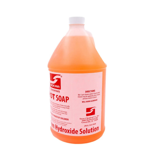 Hot Soap High Alkaline Fleet Wash Concentrate bottle, orange liquid, Socar brand degreaser on Tampa Home & Garden Store